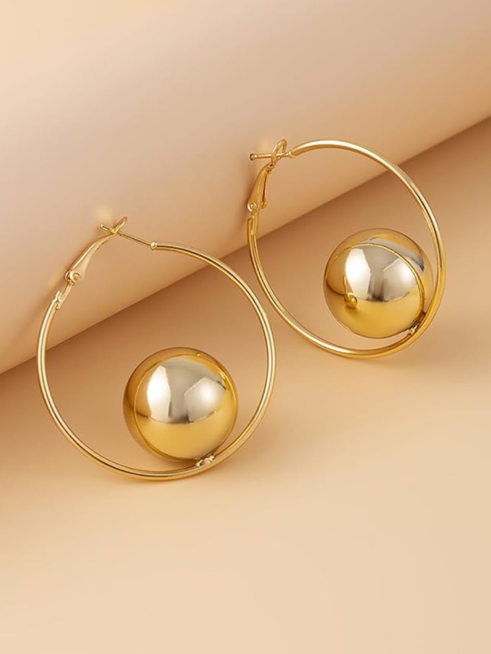 Anthropologie Sculpted Gold Orb Hoop Earrings - Picture 4 of 7